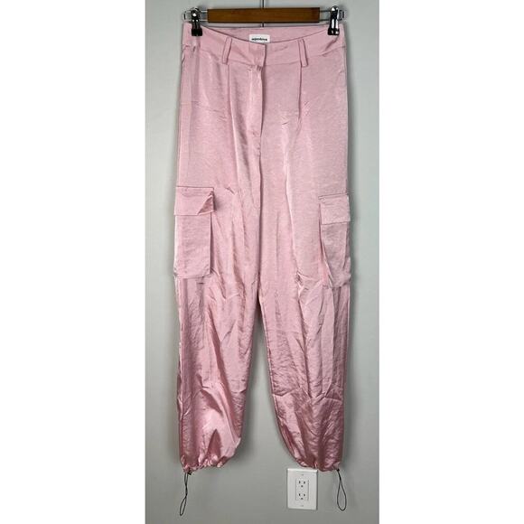 superdown Pink Satin Cargo Pants Size XS Drawstring Hem Pockets Streetwear Women - Picture 1 of 6